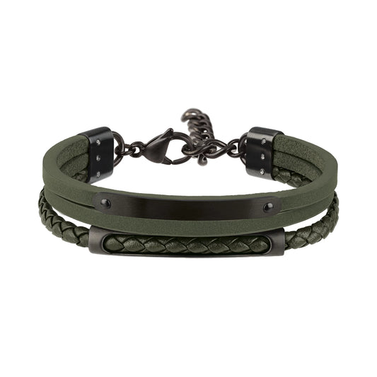 Bracciale Uomo B Mix in Pelle Verde e Nero TJ3089