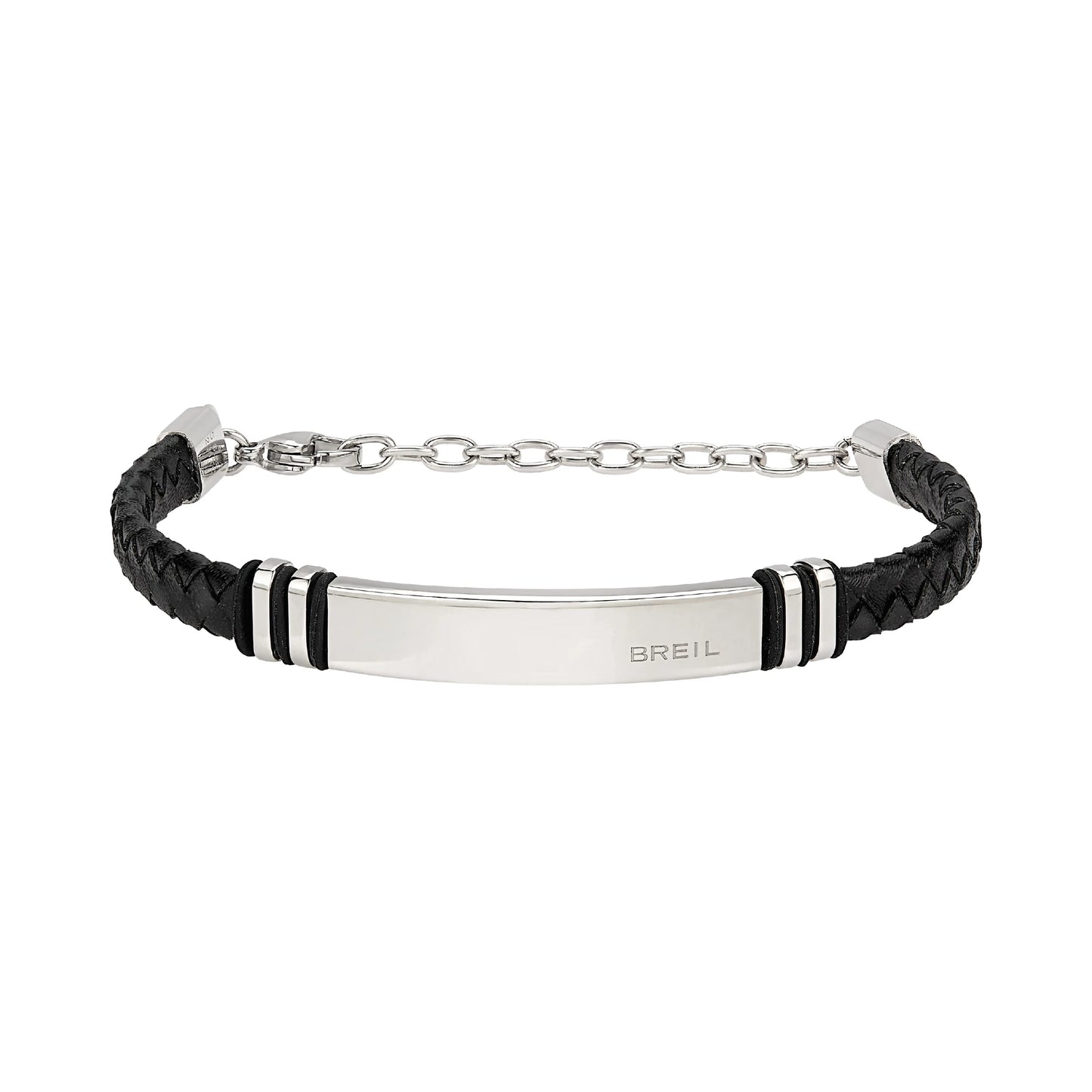 Pulsera Hombre Leather Twine Negra y Acero TJ3357