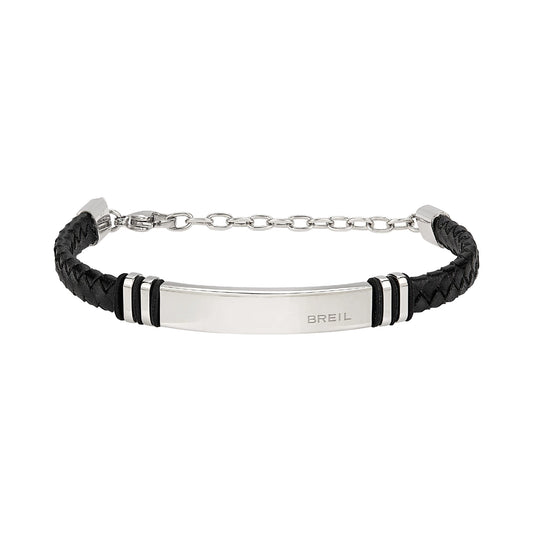 Pulsera Hombre Leather Twine Negra y Acero TJ3357