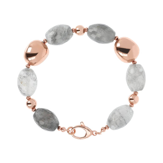 Pulsera con Cuarzo Cloudy y Pepitas de Oro Rosa WSBZ01816.GR