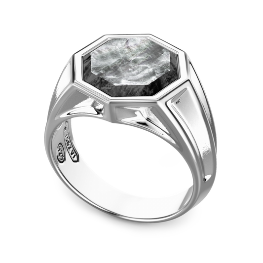 Anillo Chevalier Hombre de Plata con Nácar ESA037