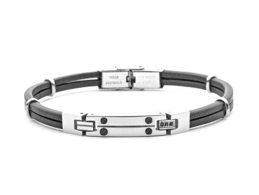 Bracciale Uomo 4US Acciaio e Gomma Nera con Zirconi Neri 4UBR5657