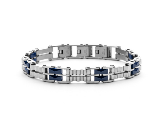 Pulsera 4US para hombre en acero y cerámica azul 4UBR5597