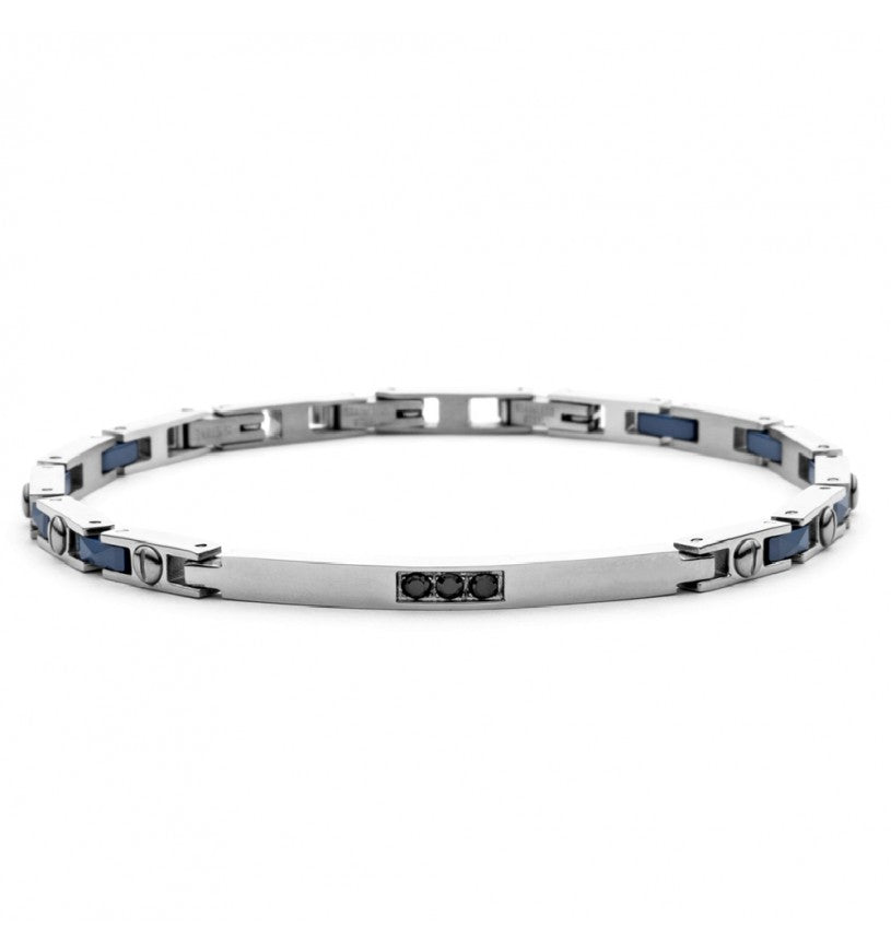 Pulsera 4US para hombre en acero y cerámica azul 4UBR5591