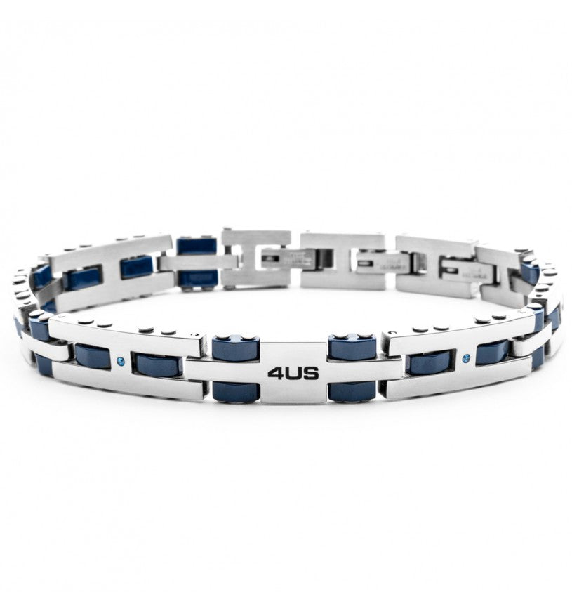 Pulsera 4US para hombre en acero y cerámica azul 4UBR5593