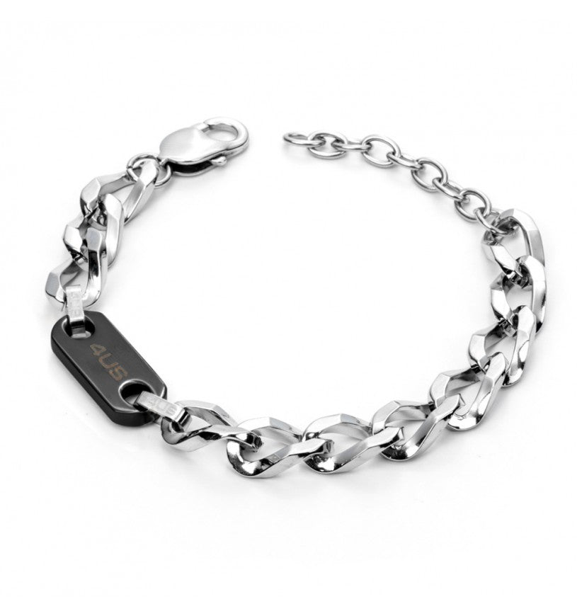 Bracciale Uomo 4US Catena Groumette Acciaio e Nero 4UBR5146