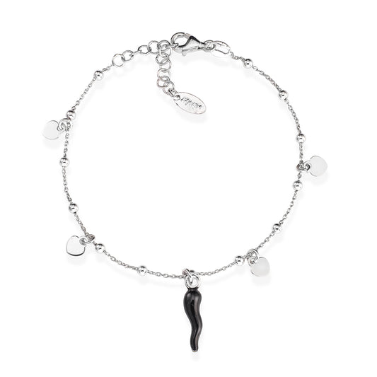 Pulsera Corneta Negra con Corazones BRCSHBN3