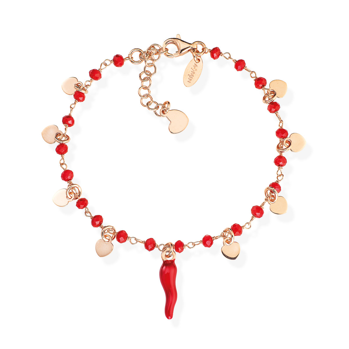 Bracciale Cornetto Rosso Cristalli e Cuori BRCSHRR1