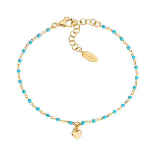 Pulsera Corazón Dorado con Esmalte Celeste BRSMCUGT3