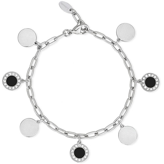 Pulsera Milano con dijes redondos en acero y negros 232174 