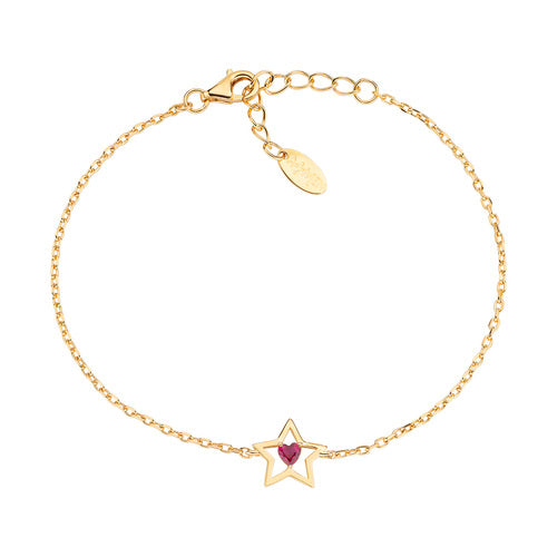 Pulsera Dorada con Estrella y Corazón en Circón Rojo BRSTHGRZ