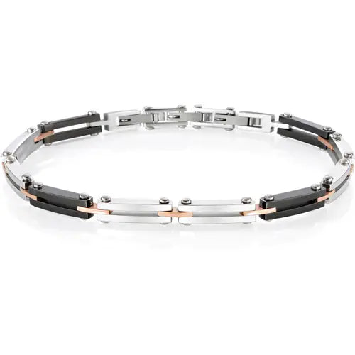 Bracciale Uomo Alfa Silver e Pvd Rosato e Nero SAEV27