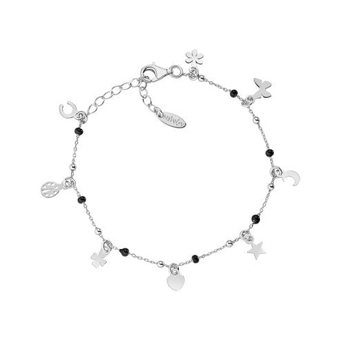 Bracciale Multi-Charm Rodio e Smalto Nero BRSMFOBN