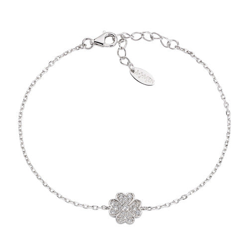 Pulsera de Plata con Trébol de Cuatro Hojas y Circonitas BRQCBBZ