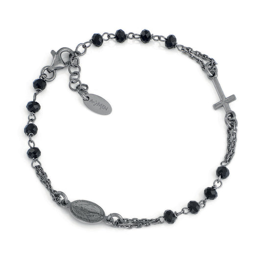 BRONN3 Pulsera Rosario Cristal Negro