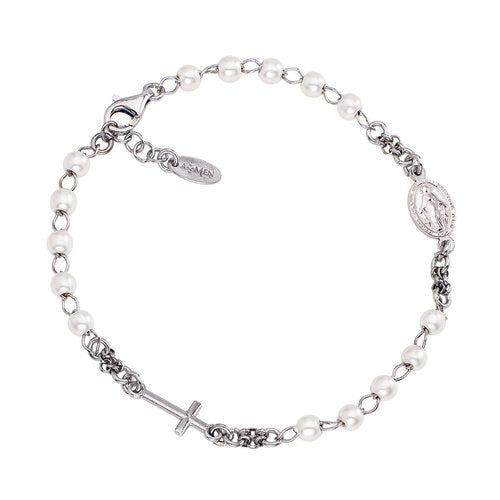 Rosario Pulsera Perlas Cruz Charm BROBB3