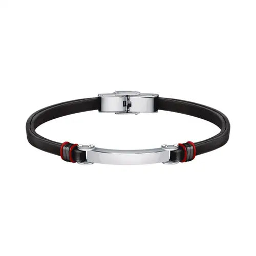 Pulsera Hombre Bandy Plata, Negra y Roja SZV93