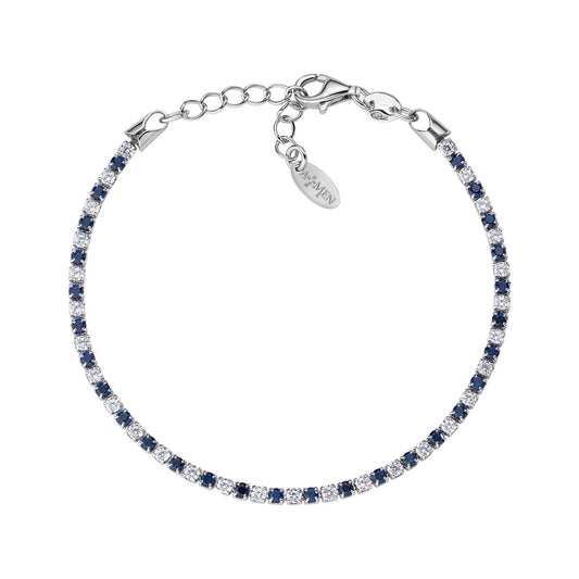 Pulsera Tennis Rodio Blanco y Circonitas Azules BTABBBL16