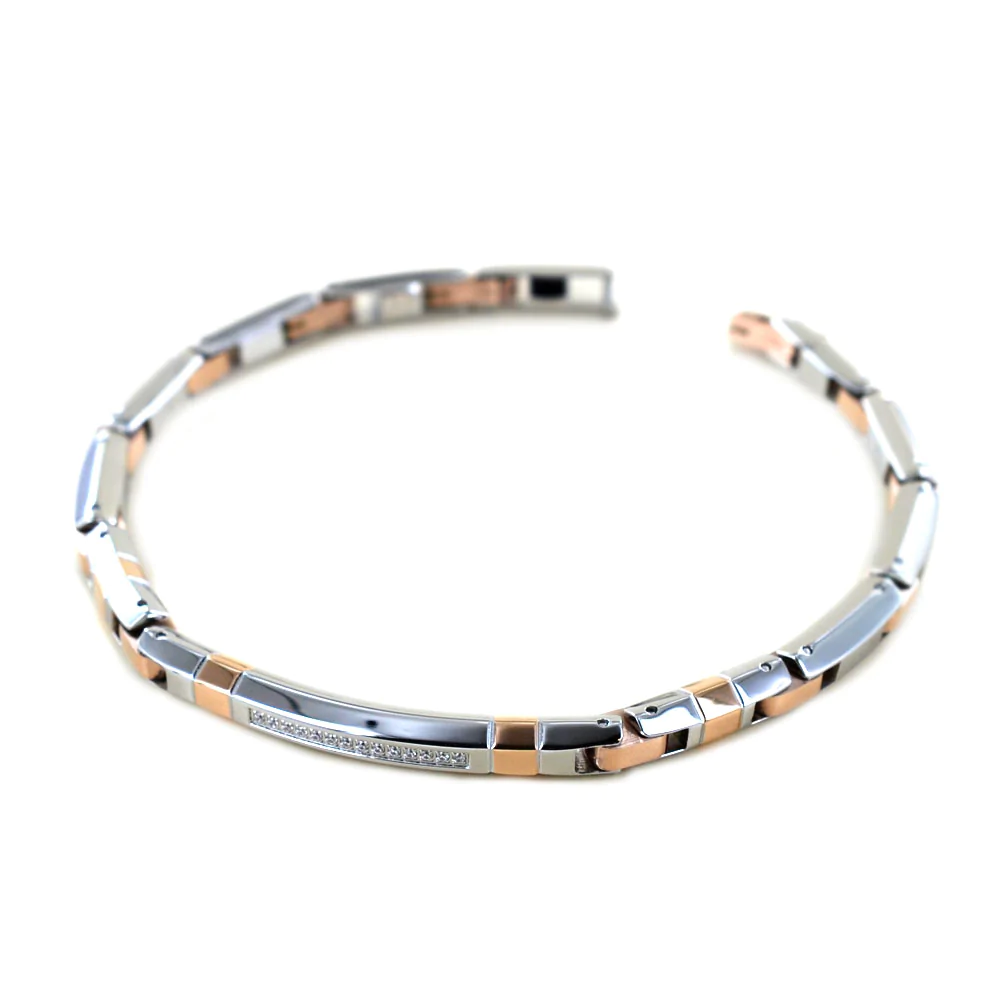 Bracciale Uomo Argentato con Zirconi Bianchi EHB283