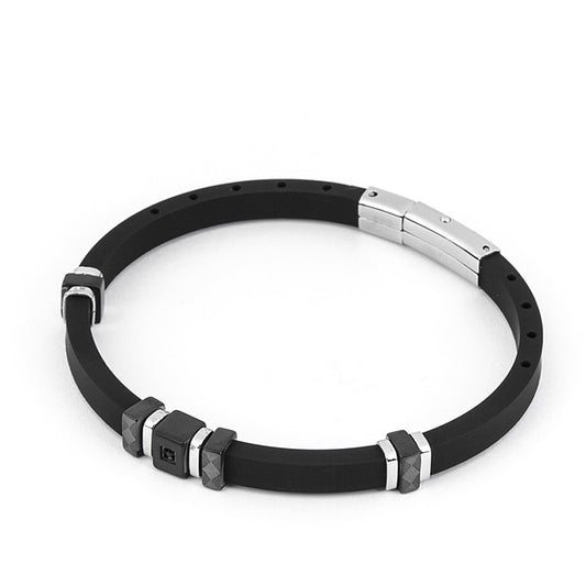 4US Pulsera de acero y silicona negra para hombre 4UBR4439 