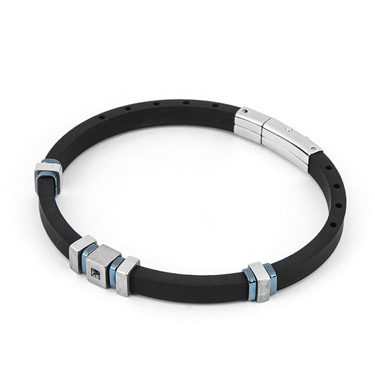 4US Pulsera de silicona negra y acero azul para hombre 4UBR4440 