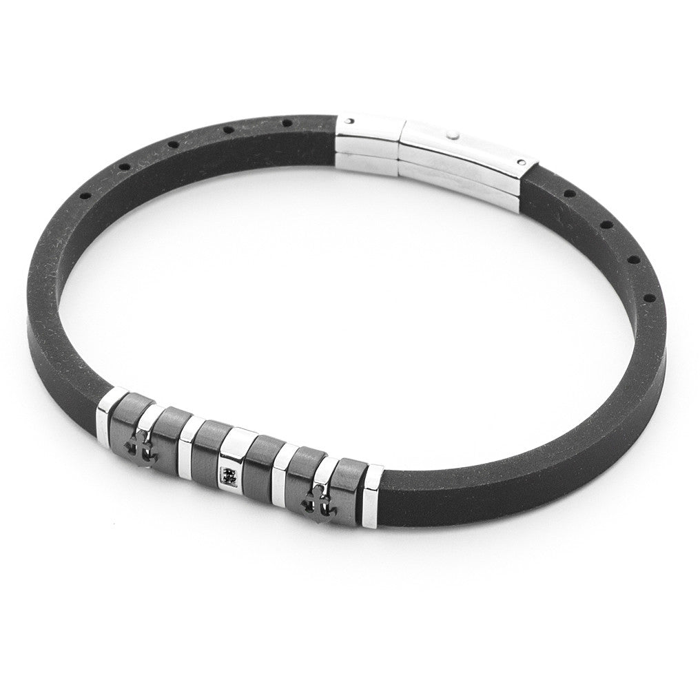 Bracciale Uomo 4US Gomma e Zircone Neri 4UBR5033