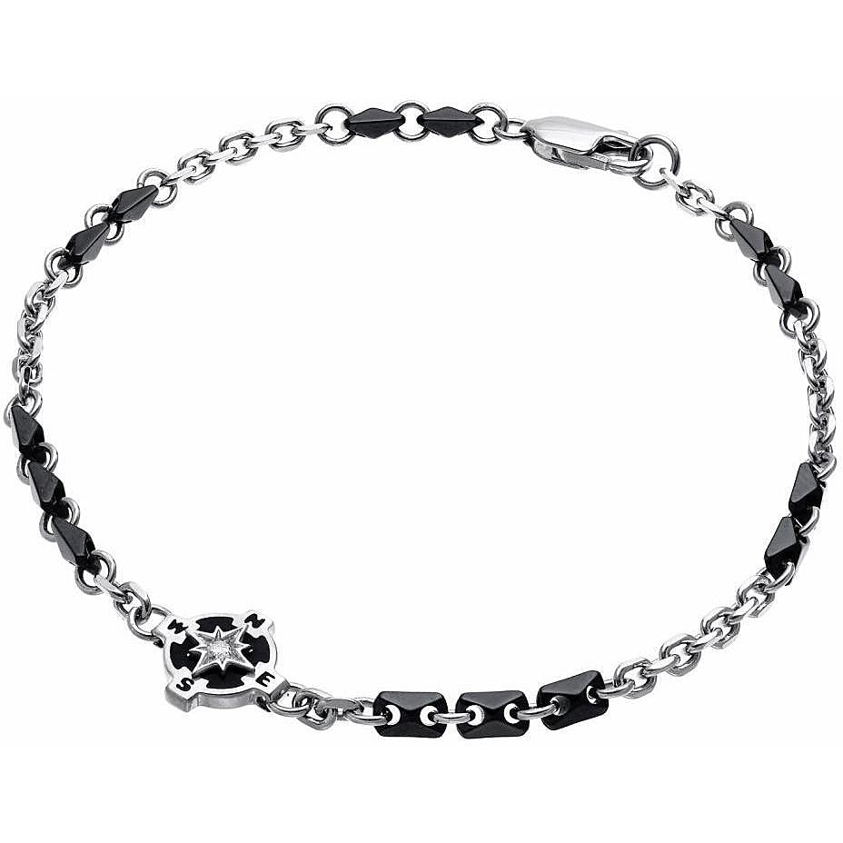 Bracciale Uomo Kompass in Argento e Ceramica Nera EXB503-N