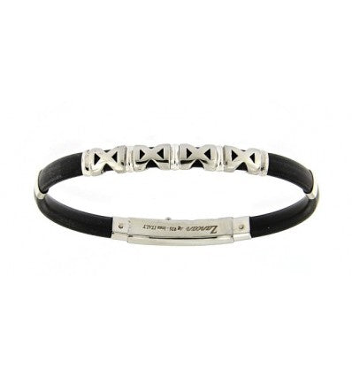 Pulsera Hombre Plata y Caucho Negro ESB018B-N