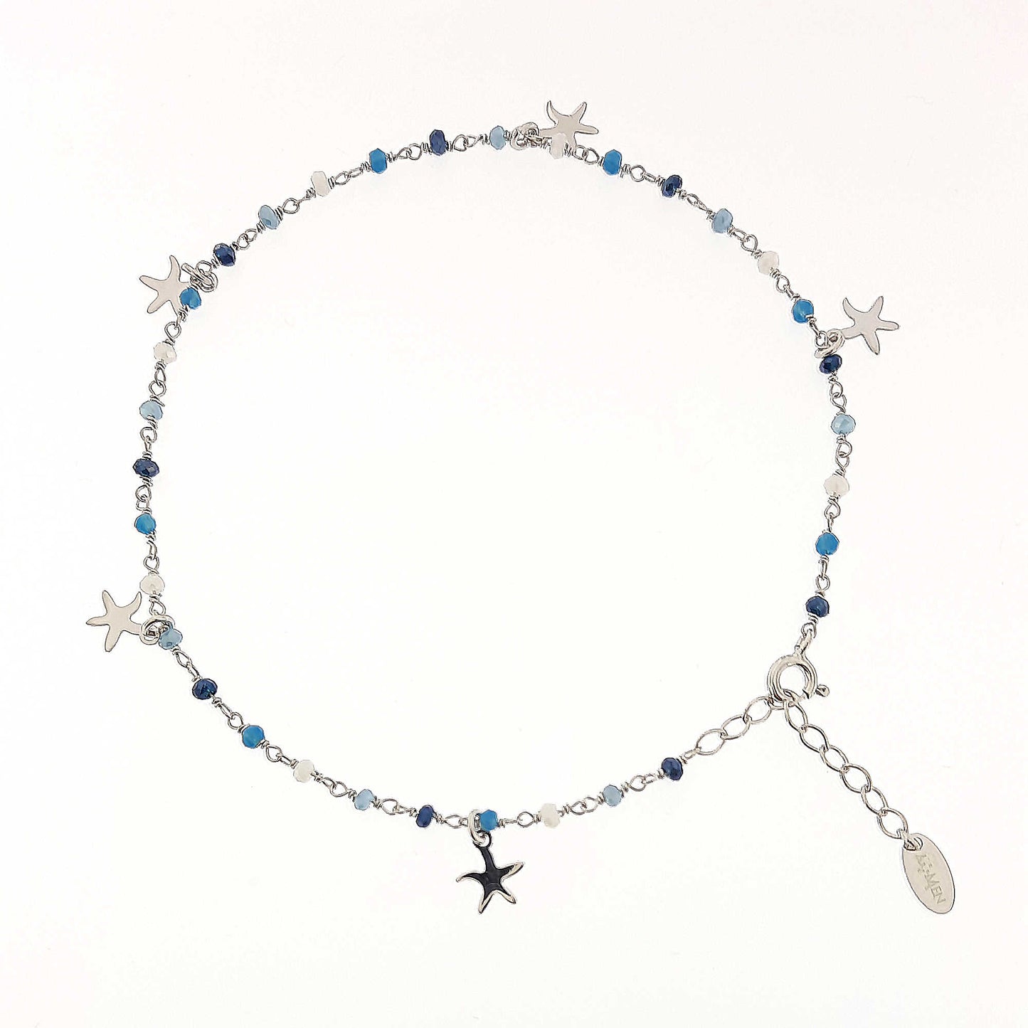 Tobillera con Cristales Azul Multicolor y Estrella de Mar CAVSMBBL 