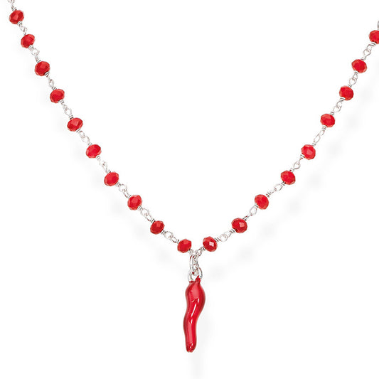 Collana Cornetto e Cristalli Rossi CLCOBRR