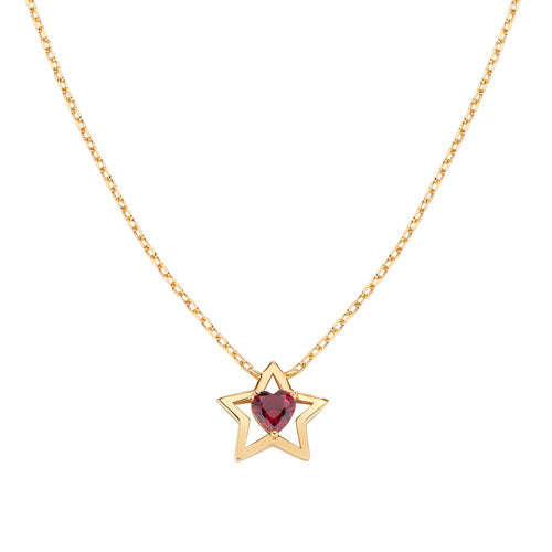 Collana Dorata con Stella e Cuore in Zircone Rosso CLSTHGRZ