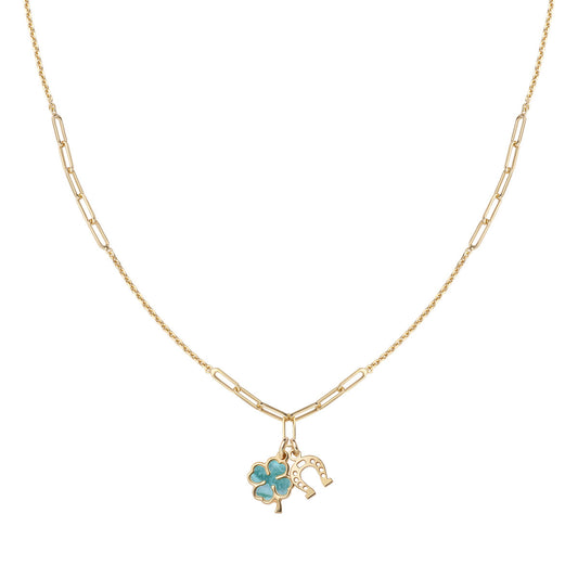 Collana Quadrifoglio e Ferro di Cavallo Dorata CLMPQUGVE