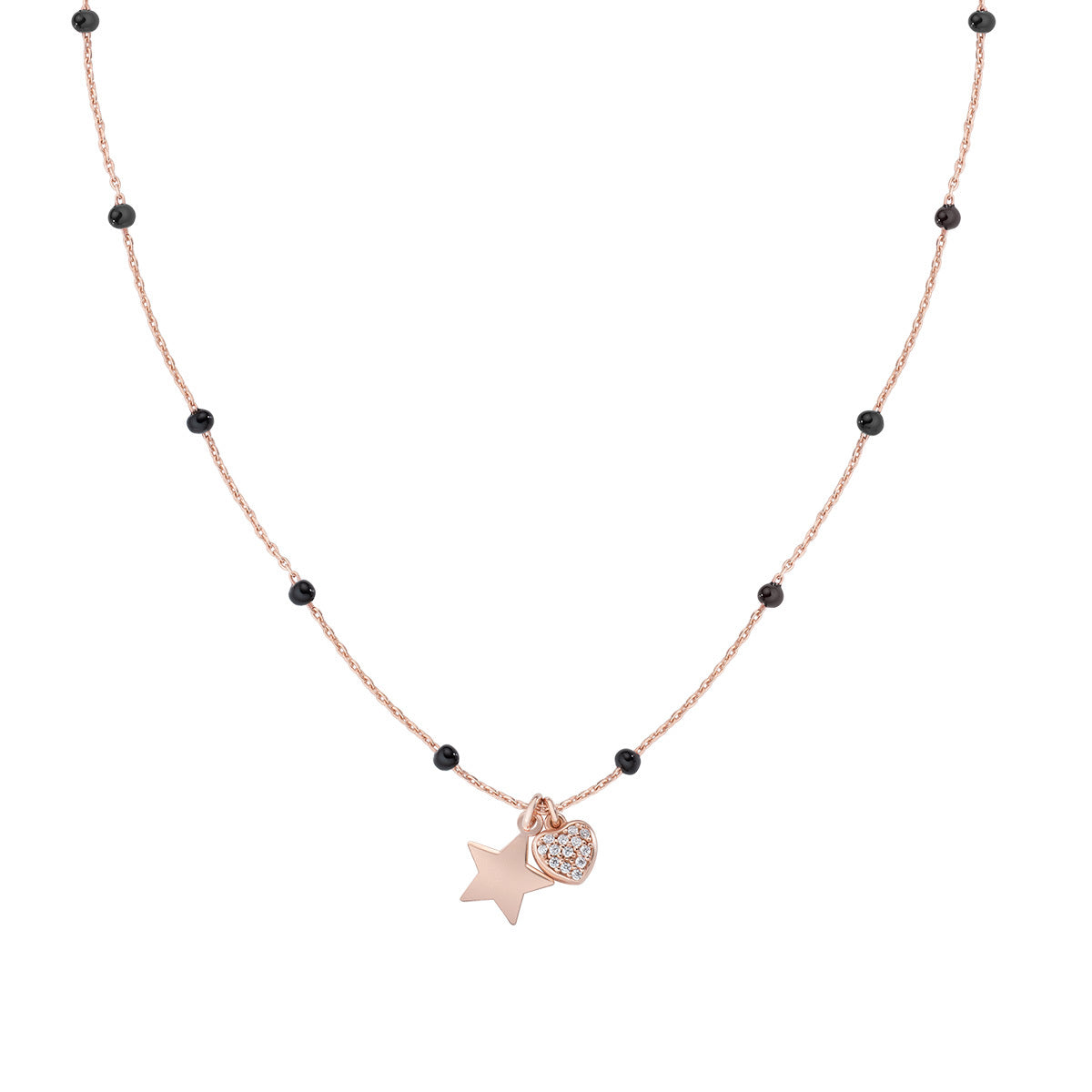 Collana Rosè e Smalto Nero Stella e Cuore CLSMSCZRN