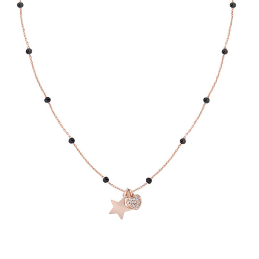 Collana Rosè e Smalto Nero Stella e Cuore CLSMSCZRN
