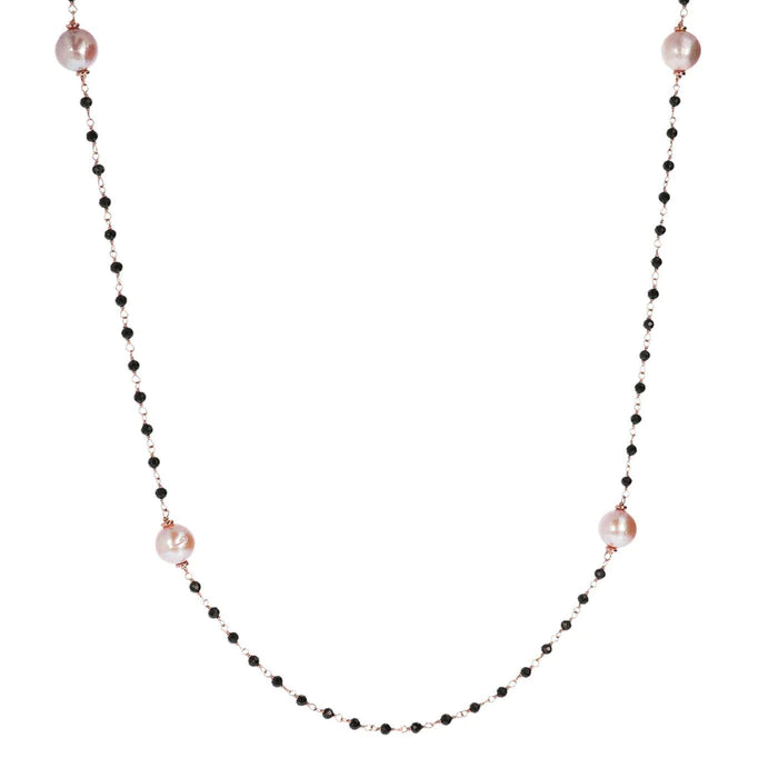 Collana Lunga con Perle Rosa e Spinello Nero WSBZ01179.BS-RPRL