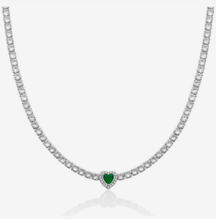 Collana con Cuore Verde e Zirconi KCLD3963B