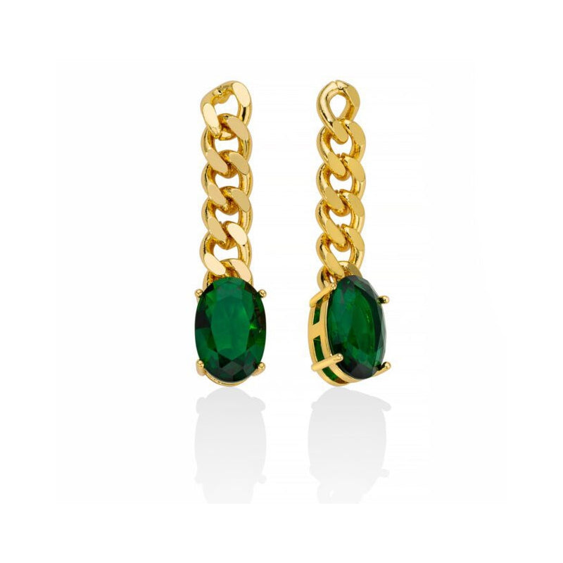 Pendientes Basik Dorados con Piedras Verdes KERD2057G