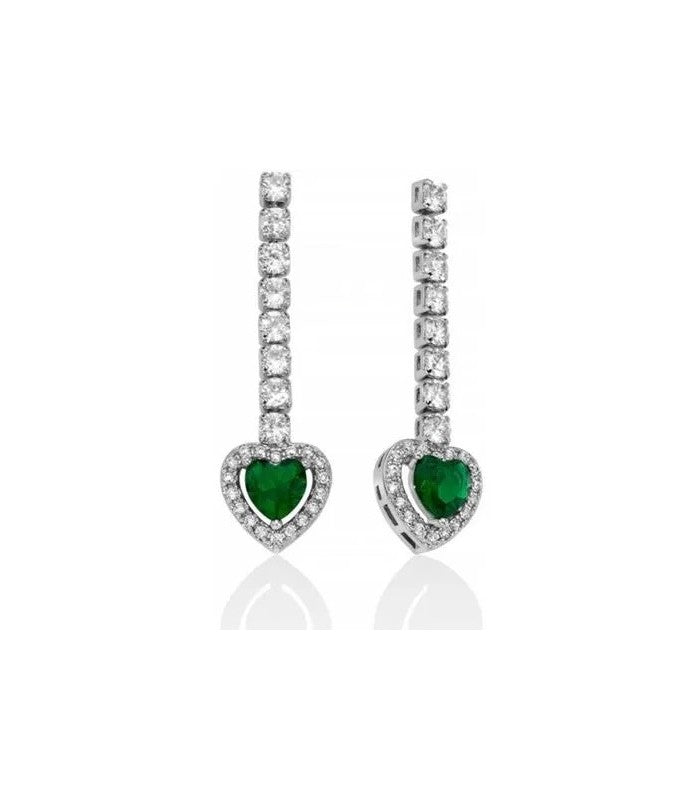 Pendientes Basik Colgante Corazón Verde y Circonitas KERD2054B