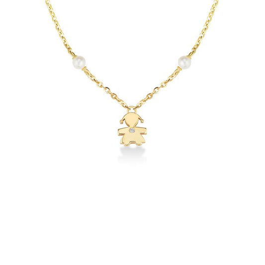 Collar Le Perle Bimba de perlas doradas de 3,5 mm con diamante LBB831