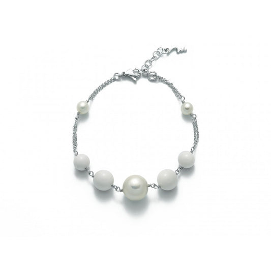 Bracciale Perle 6.5mm e 11mm con Corallo Bianco PBR2556M