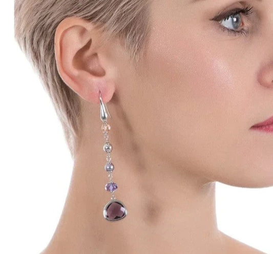 Pendientes Chapados en Rodio con Cristales Briolette XOR110