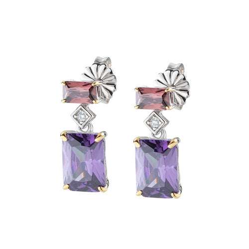 Pendientes de cóctel de circonitas moradas y marrones ECK2REBVIBRZ