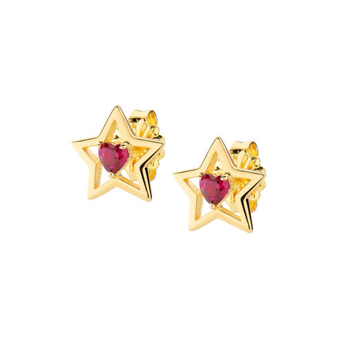 Pendientes Dorados con Estrella y Corazón en Zirconio Rojo ESTHGRZ