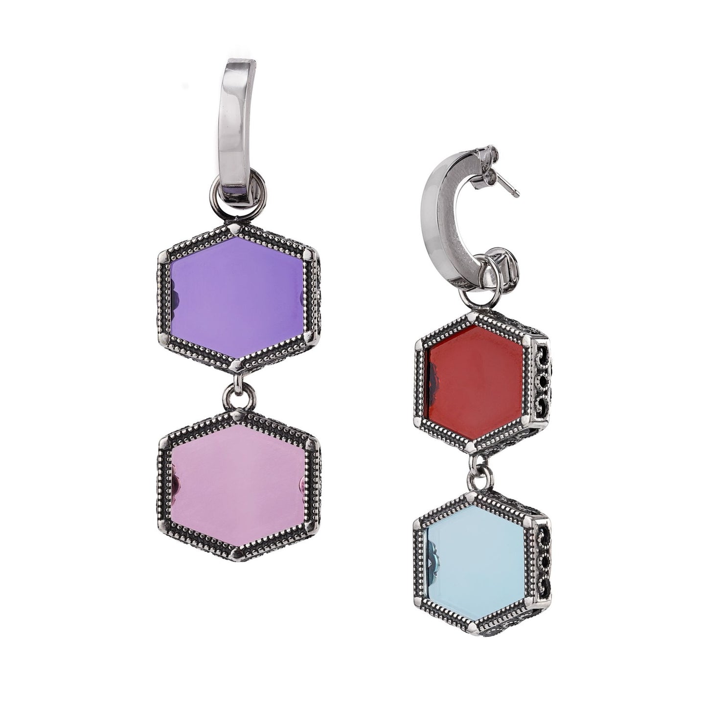 Pendientes en Plata y Piedras de Colores 28024