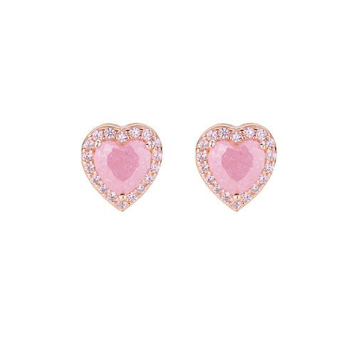 Pendientes Rosa con Corazón de Piedra de Arroyo ECRHRRO