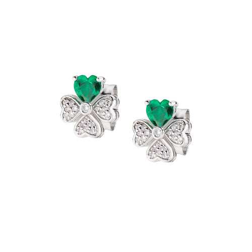 Pendientes Cuatro Corazones con Circonitas Blancas y Verdes EQUSBV