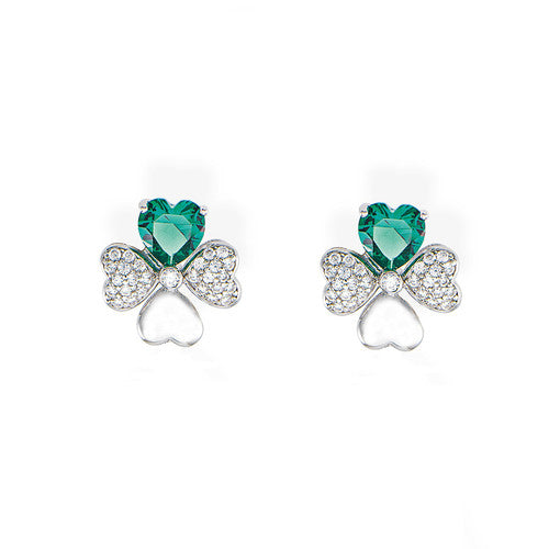 Pendientes Cuatro Corazones y Circonitas Blancas y Verdes EQUBV 