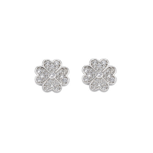Pendientes Trébol de Cuatro Hojas en Plata con Circonitas EQCBBZ