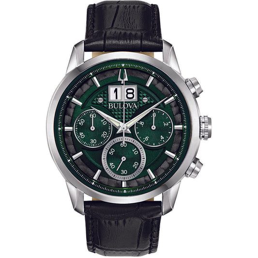 Reloj Sutton Hombre Cuero Negro y Verde 96B310 