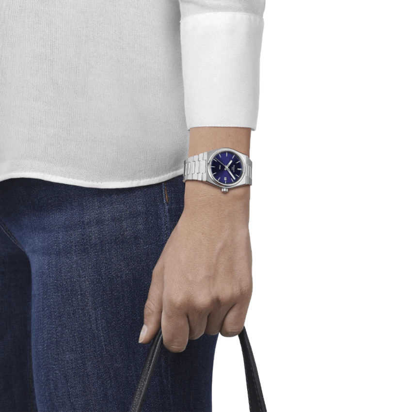 Reloj Prx de 35 mm en acero y azul T1372101104100